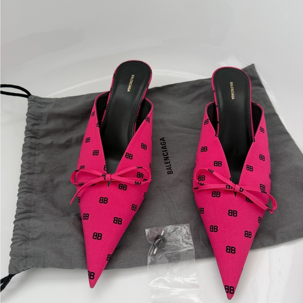 Balenciaga Fuchsia Logo Mules